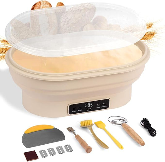 Electric Heating Bread Proofing Basket, 2L Large Capacity Electric Thermostatic Silicone Batter Bowl, Auto Warming On/Off, Collapsible Design, Perfect for Sourdough Starter & Artisan Baking