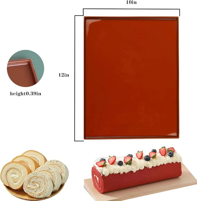 Silicone Swiss Roll Cake Mat - 2Pcs Silicone Baking Mat, Jelly Roll Pan, Non-Stick Silicone Mat with Lip, Easy to Clean Silicone Pastry Mat, Great for Swiss Roll, Pastry, Jelly, Cookies (Brown)