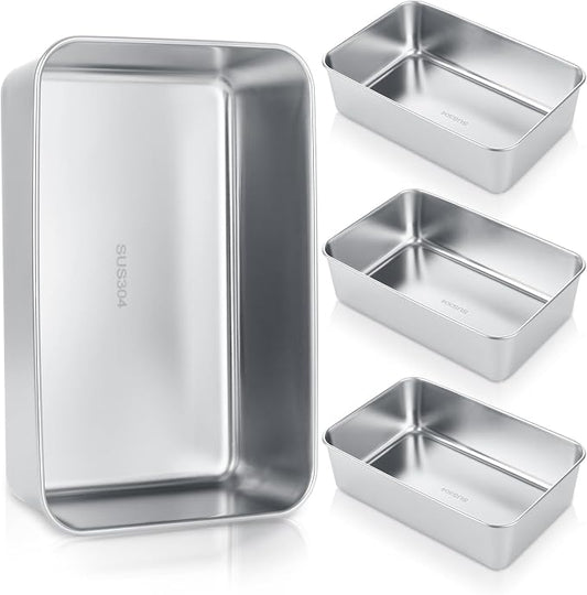 AKOLAFE 4 Pack Stainless Steel Loaf Pan 8.5 x 5.5 Inch Banana Bread Pan for Homemade Bread Loaf Pans for Baking Bread Tin Sourdough Bread Baking Pan Metal Sandwich Loaf Bread Pans for Meatloaf, Cake