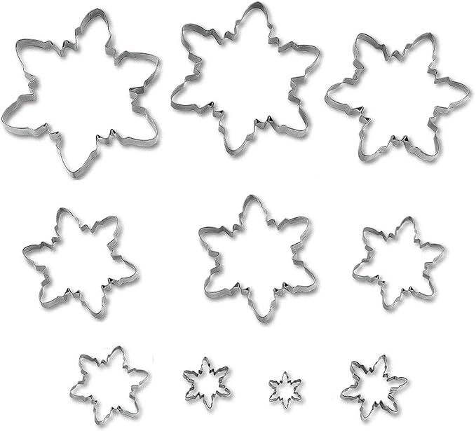 Snowflake Cookie Cutter Set of 10 pcs, Stainless Steel Snowflake Shaped Christmas Cookie Cutters Fondant Baking Molds, From Large Size/7.9 Inches to Small Size/1.6 Inches