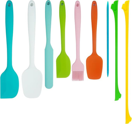 9-Piece Seamless Silicone Spatula Set for Non-Stick Cookware, 600°F Heat Resistant Kitchen Utensils with Heavy-Duty Stainless Steel Core for Baking & Jar Scraping, Dishwasher Safe, Rainbow