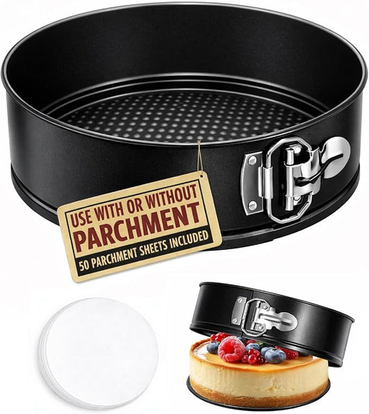 7 Inch Springform Pan for Instant Pot 6, 8 Qt Pressure Cooker 50Pcs Parchment Paper Baking Mold Round Leakproof Nonstick Removable Bottom Bakeware for Cake Cheesecakes Pizza and Quiches Accessories