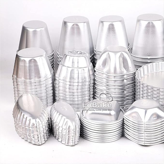 10pcs per lot Various Design Fluted Edge Wavy Flower Cup Boat Round Shape Aluminium Tart Mould Jelly Pudding Cup Cupcake Mold Baking (C24)