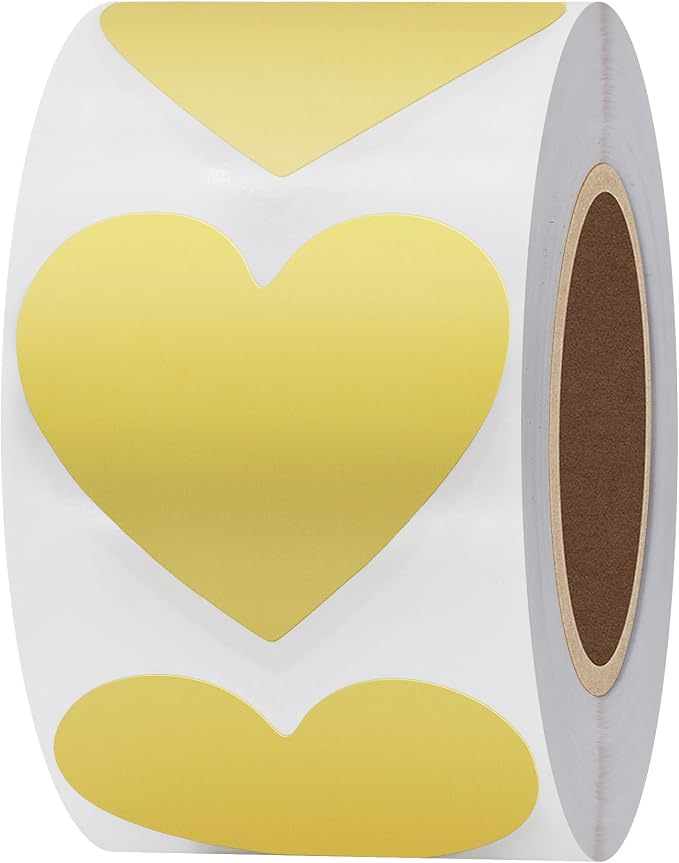 Hybsk 500pcs Heart Shaped Stickers 1.5 inch Gold Heart Labels for Party Decorations Envelopes (Gold)