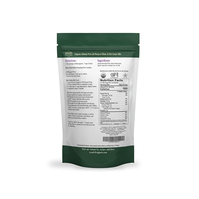 All Purpose Flour & Pie Crust Mix, Certified Gluten free, Organic, non-GMO Verified, Certified Kosher, Gluten Free Baking, 1:1 Substitute for Traditional Flour, 2 Pounds