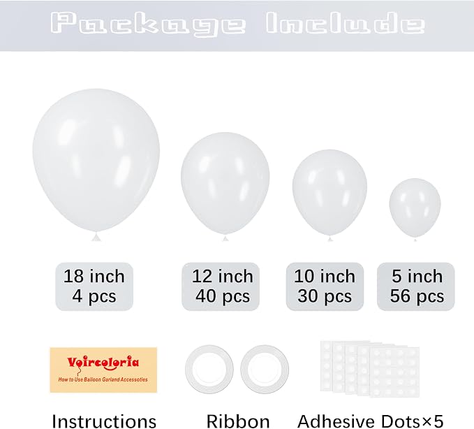 Voircoloria 130pcs Clear Balloons Different Sizes 18" 12" 10" 5" Transparent Latex Balloon Garland Arch Kit for Birthday Baby Shower Graduation Wedding Gender Reveal Anniversary Party Decorations