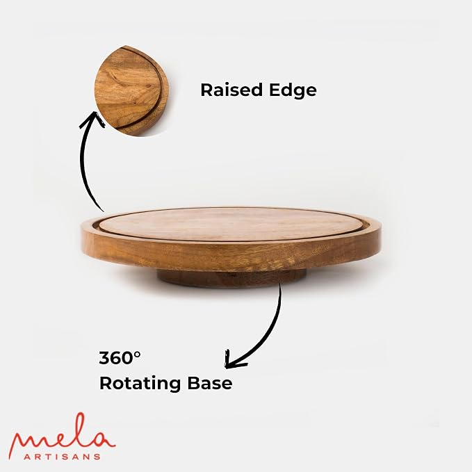 Mela Artisans 12" Mango Wood Lazy Susan Cake Stand 1.5" Tall – Rotating Display Stand Designed for Birthday Cake and Cookie Display, Dessert Tray & Rustic Wedding Decor