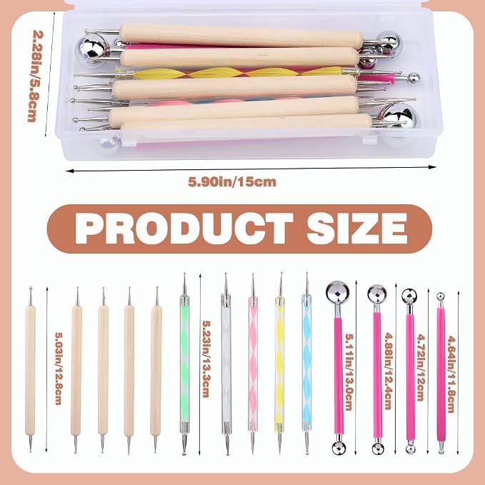 14 PCS Dotting Tools Ball Styluses with Box, Dotting Tools Set Rock Painting, Ball End Dot Art Tools, Embossing Tools, Pottery Clay Modeling Embossing Nail Art