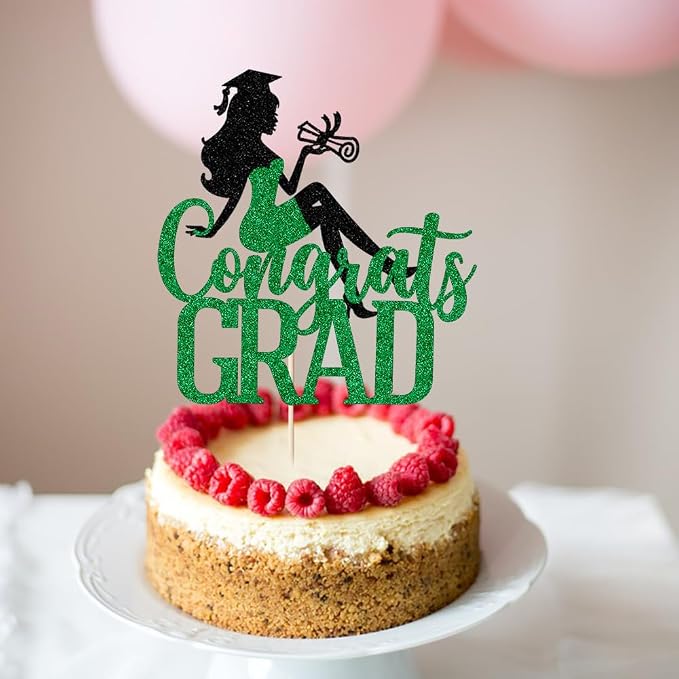Congrats Grad Cake Topper,2026 Girl Graduation Cake Topper, Congrats Grad Decorations,2026 High School/College/Senior Graduation Party Decorations Supplies(Black green)