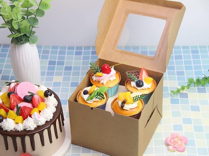 Kraft Bakery Boxes 6x6x5 Inch - 12Pack Window Gift Boxes | Includes twine & stickers. Sturdy kraft. For cookies, cupcakes, pastries, wedding favors, party treats & DIY