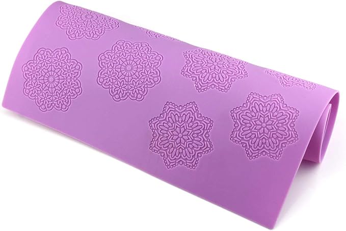 HiParty Snowflake Flower Pattern Silicone Lace Mat Sugar Craft Impression Mold Edible Cake Decorating Wedding Decoration Floral Imprint Border Brim Decor Fondant Decorative Embossing Baking Tools