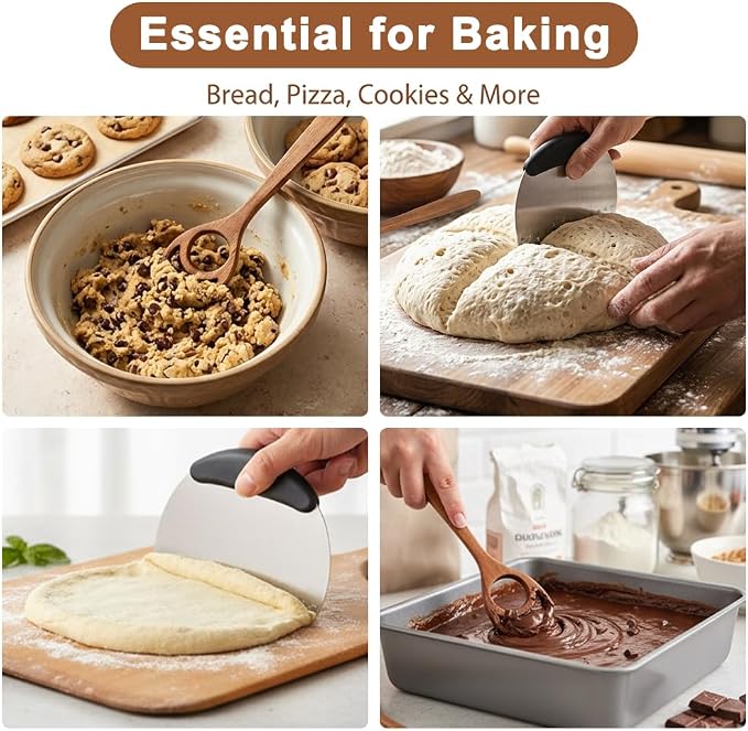 2 Pack 13 Inch Danish Dough Whisk, One-Piece Solid Wood Sourdough Mixing Tool for Bread Dough, Pizza and Pancake Batter, Hand Mixer with Dough Cutter