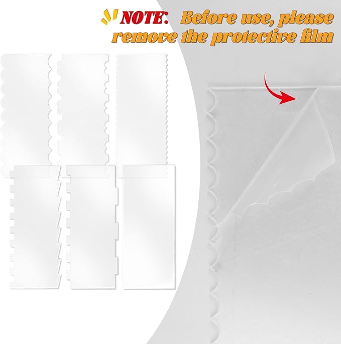 LNAUJS 6-Piece Clear Acrylic Cake Scraper Set – Icing Smoother & Edge Comb for Buttercream Frosting, Cake Decorating Supplies, Mousse, and DIY Baking Tools