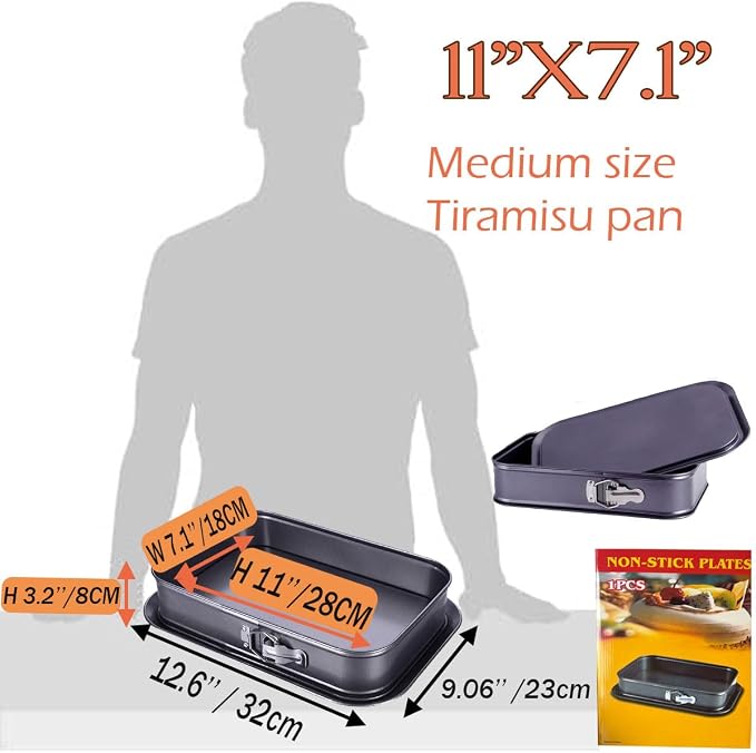 Springform Cake Pan Non-Stick, 11 x 7.1 Inch Rectangle Cheesecake Pan, Tiramisu Bakeware with Removable Bottom Baking Pan Mold Leakproof