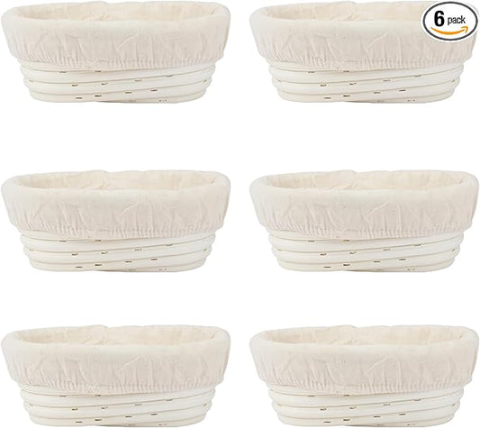 6 Set 6 Inch Oval Banneton Bread Proofing Baskets with Cloth Liners | Practical Dough Rising Bowls Baking Supplies, Perfect for Homemade Sourdough Bread Making for Home Bakers