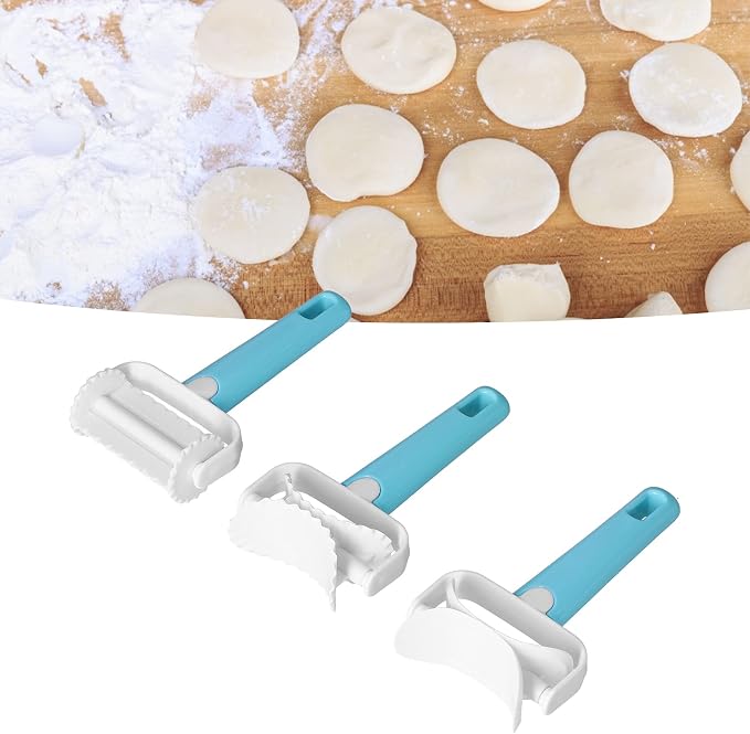 Alvinlite 3Pcs Rolling Pastry Cutter set|Round Roller Fondant Slicer|DIY Dough Cutter Roller Baking Accessory for Wonton Biscuit Cookies Dumpling Cake Making cookie cutter
