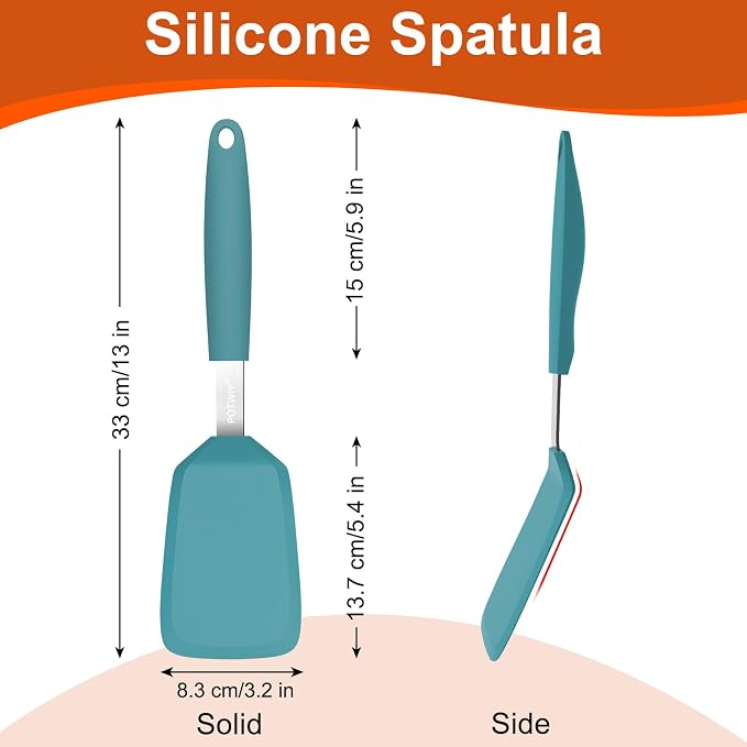 Silicone Spatula, 13 x 3.2 In, 600°F Heat Resistant (Blue) | Flexible Turner, BPA Free, Non Scratch for Non Stick Frying Pan, Kitchen Cooking, Flipping, Dishwasher Safe