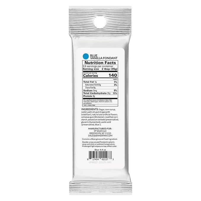 Bakerpan Premium Rolled Blue Fondant for Cake Decorating, Vanilla Flavor - 4.4 Ounces (Made in USA)