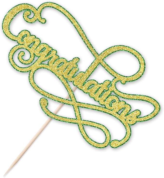 Congratulations Cake Topper,Congratulations 2026 Graduation Cake Topper,Graduation, Wedding, Retirement, Birthday, Anniversary, Celebration Party Decorations Supplies (Green Gold)