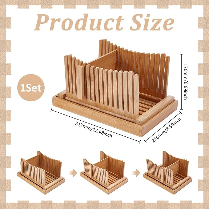 UNICRAFTALE Adjustable Bamboo Bread Slicer with Crumb Tray Bread Cutter for Homemade Cutter Guide for Sourdough Bagels Cakes Loaves Kitchen Gadgets Baking Gift Set 12.48"x8.5"x6.69"