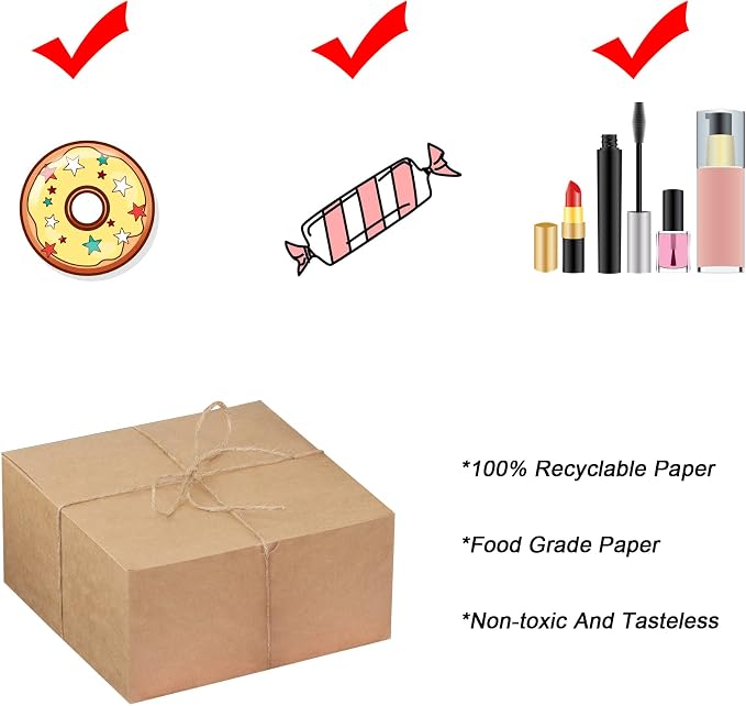 Xxcxpark 16 PCS Brown Kraft Gift Boxes 8x8x4 Inches, Decorative Party Favor Kraft Paper Gift Packaging Box with Lid for DIY Crafting, Cube, Cupcake, Kraft Present Boxes for Birthday, Wedding