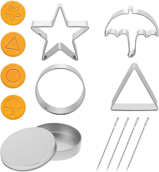 Korean Sugar Candy Making Tools 6 Pieces Stainless Steel Cookie Cutters Set ，Umbrella Triangle Star Round Baking Cake Biscuits Chocolate Molds