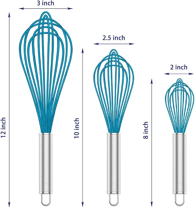 OYV Whisk Bundle, Blue Silicone Whisk Set of 4 and 2-Piece Mini Wisk and Spoon Set, Dishwasher Safe Kitchen Whisks for Cooking, Baking, Mixing Sauces and Nonstick Cookware