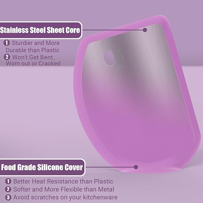 Sapid Silicone Bowl Scraper Flexible Curved Edge (5.98"×4.3"), Food Grade Bench Dough Scraper for Baking Sourdough Bread, Cake, Fondant Icing, Heat- Resistance Kitchen Dish Pan Scrapers (1, Purple)