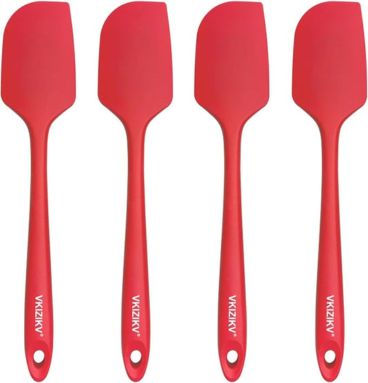 4 Pcs Silicone Spatula Set, 11.4 In, 600°F Heat Resistant Rubber Spatulas for Baking, Cooking & Mixing, Flexible and Non-Stick Kitchen Utensils, Seamless & Dishwasher Safe (Red)