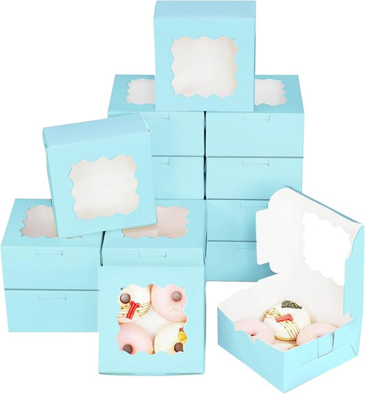 Bakepacker Light Blue 30-Packs Bakery Boxes with Window 6x6x3 inches Thick & Sturdy Macaroon Pastry Boxes Cookie Boxes for Bakerys