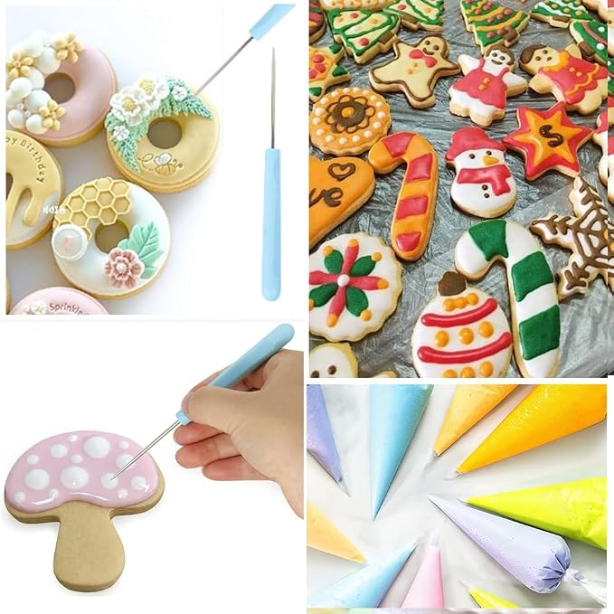 122PCS Tipless Piping Bags Disposable Pastry Bag 12 Inch 100PCS Icing Bags, 10 PCS Frosting Bag Clips, 2 Scriber Needle and 10 PCS Pastry Bag Ties for Cookies Cake Decorating