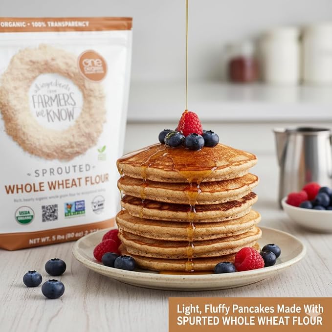 One Degree Organic Foods Sprouted Whole Wheat Flour 5lb – Organic, Non-GMO, Vegan, Plant-Based Baking Flour – Ideal for Bread, Muffins & More + LuxProdX Sticker