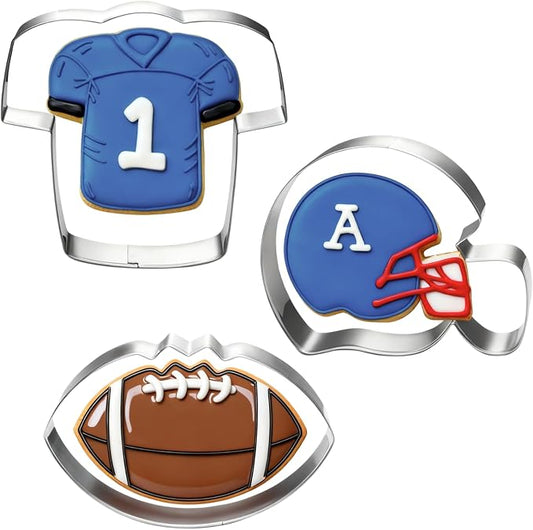 LUBTOSMN New Football Cookie Cutter Set-3 Piece-3.5 inch-Football, Football Helmet and Jersey Fondant Biscui Cutters
