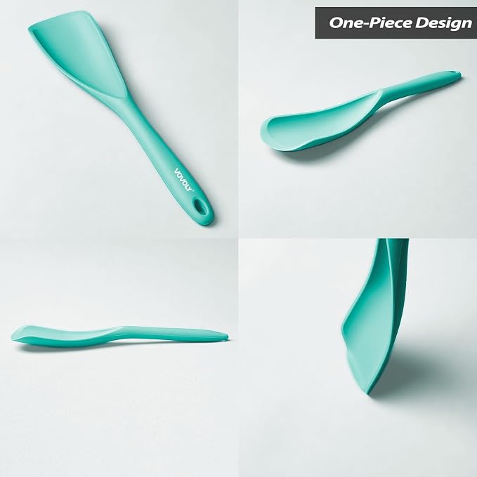 Cooking Spoon for Nonstick Cookwares, VOVOLY Silicone Spoon for Mixing, Scoop, and Scrape,Seamless Design, 12.6'', 2 Pack, Teal