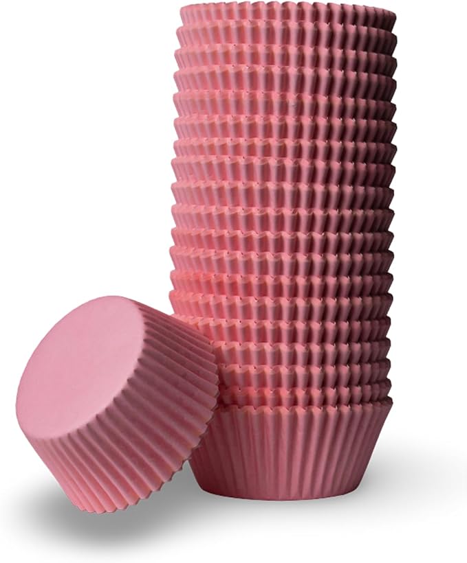 200 Paper Cupcake Liners, Muffin Liners or Baking Cups for Desserts, Muffins, Cupcakes and More Treats; Grease Proof, No Smell, Food Grade, Nut Serving Containers (Pink)