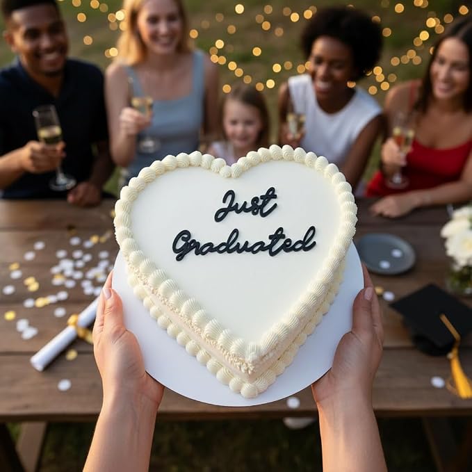 Just Graduated Cake Topper 2026, Graduation Cake Decoration for Her, Class of 2026 Grad Cake Topper, Black Acrylic Flat Topper (just graduate)