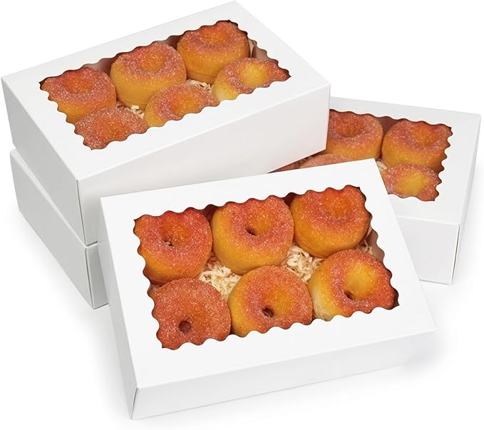 qiqee Auto-pop up Cookie Box with Window 9x6x2.5 Inch White 50Pcs Pastry Macaron Bakery Pie Box For Packaging