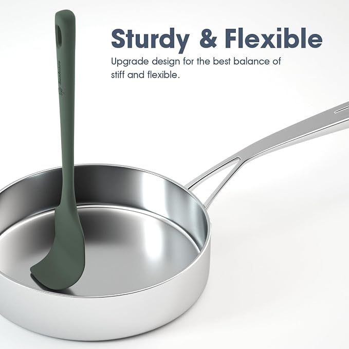 ChefAide 5 Pieces Silicone Spatula Set, Food Grade Rubber Spatula, Upgrade Strong Handle with Ergonomic Grip, Heat Resistant Up to 600°F for Nonstick Cookware, Cooking
