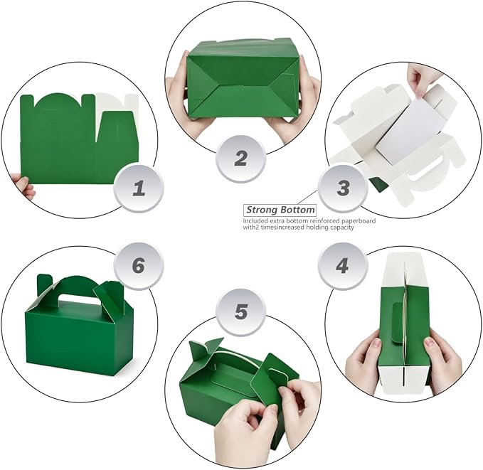 Aosric Small Green Gable Boxes 3.5 x 3.5 x 6.3 In, 30 Pack | Premium Cardstock Party Favor Boxes with Handles for Christmas, St. Patrick's Day, Treats, Bakery, Cookies & Gift Packaging