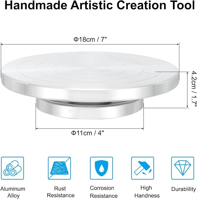 PATIKIL Turntable Sculpting Wheel, 7 Inch Dia Pottery Clay Rotation Turn Table Double Sided for Cake Decorating Paint Spraying Painting Crafting Projects