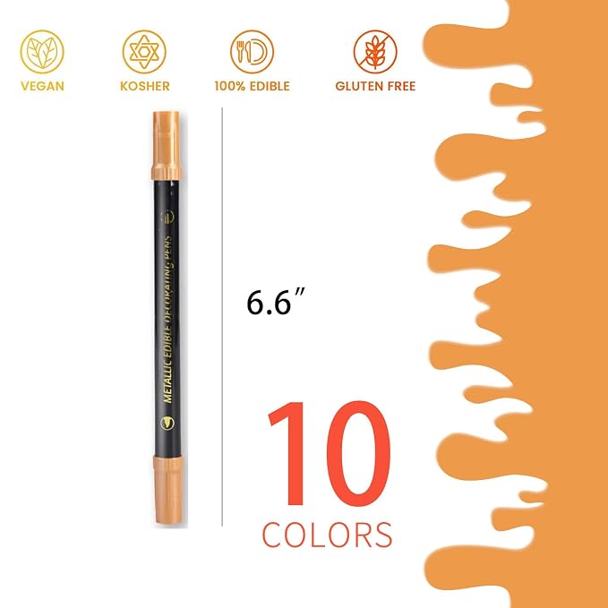 ZJSJSP Edible Metallic Markers,Food Shimmering Color Pen,Fine and Thick Tip Food Upgrade for Cookies/Cakes/Fondant/Baking Decorating/Drawing (10 Color, 10PCS)