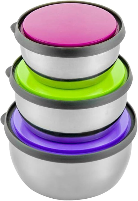 Mixing Bowls with Lids Set Prep Bowls - Mixing Bowls Nesting Plastic Meal Prep Bowl Set with Lids- Stainless Steel Bowls Food Containers Home Kitchen Preservation Box Keep Fresh (Silver, One Size)