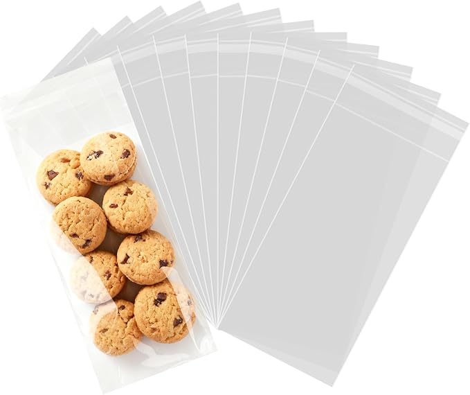 200 Pcs Self Sealing Cellophane Bags, 4x9 Inches Cookie Bags, Resealable Cellophane Bags Self Adhesive for Bakery Cookies Candy Snack