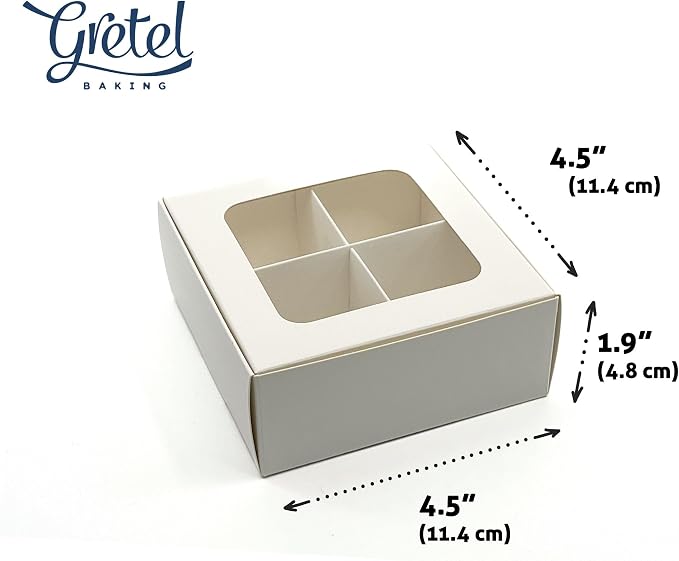 Treat Boxes - 20 ct 4.5 x 4.5 x 2 in Bakery Boxes with Windows and Dividers for Candy, Cookies, Cupcakes, or Bakery Desserts - Chocolate, Treats, and Baked Goods Packaging for Gifting