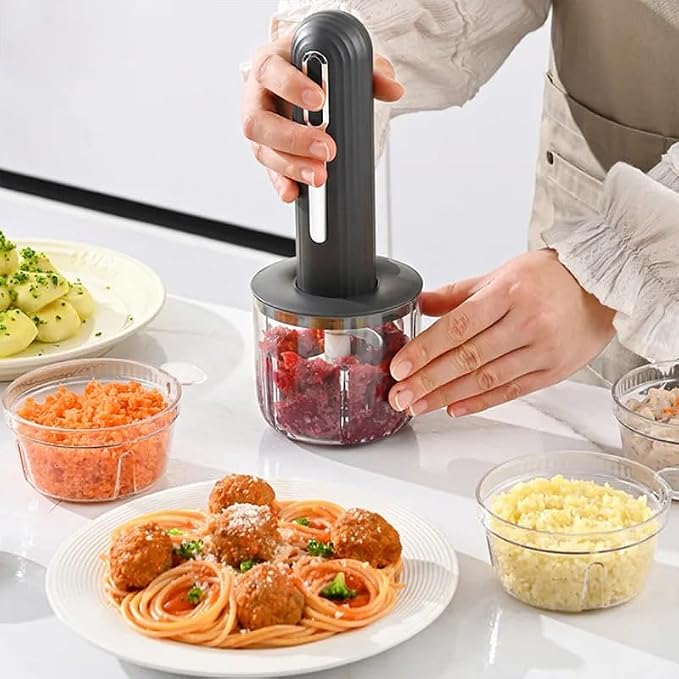 Wireless Electric Food Processor, 4-Cup Portable Food Chopper for Vegetables Meat Garlic, USB Rechargeable Mini Blender with Stainless Steel Blades