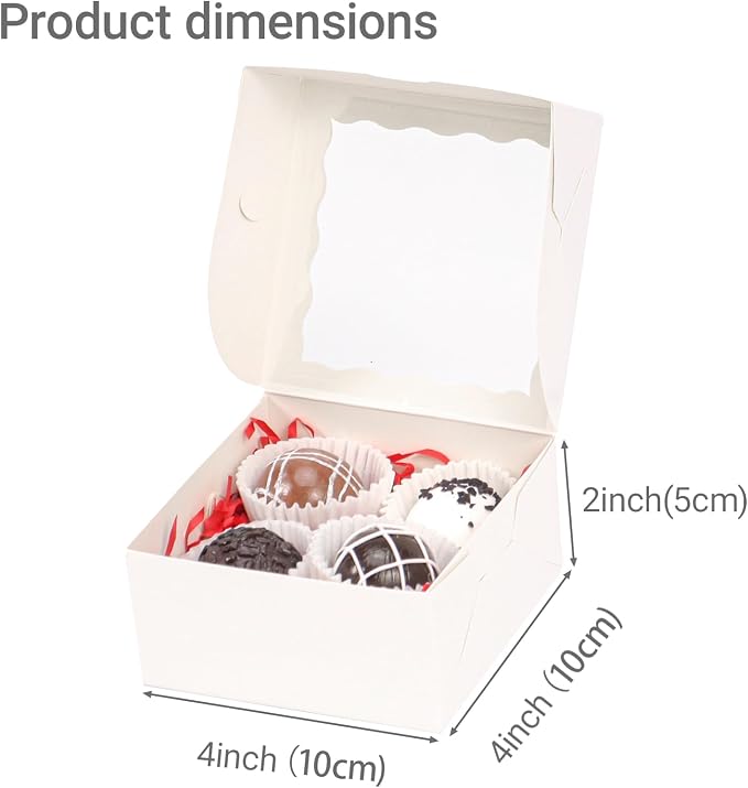 40 Pcs 4x4x2 Inch Pastry Bakery Boxes Truffle Boxes Cookies Boxes with Window Dount Boxes Soap Browine Cake Box Chocolate Covered Strawberries BoxesTreat Box for Christmas