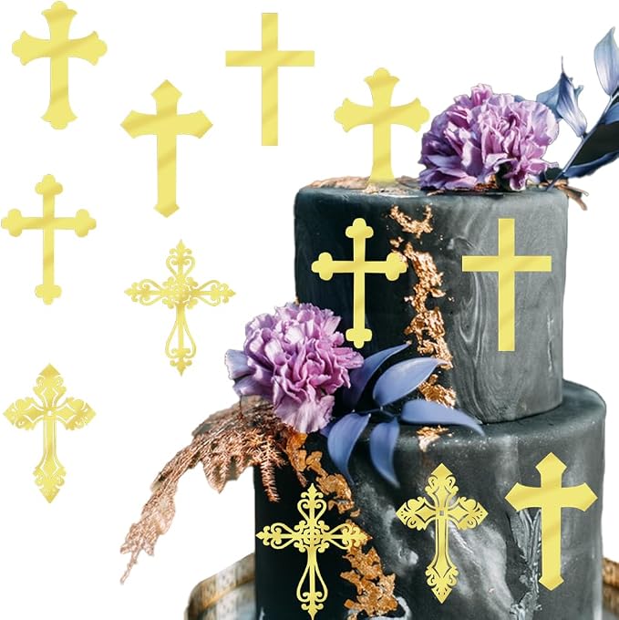 12 Pieces Acrylic gold Cross Cake Topper,Baptism,First Communion,Baby shower cake topper,Religious cake decorations