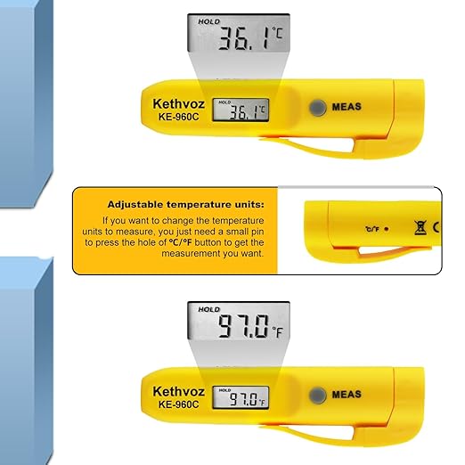 Non Contact Infrared Food Thermometer, Digital IR Laser Thermometer Pen for Cooking, -22°F to 527°F Instant Read, No Touch Safe Hygienic for Meat, Grill, Candy, Wine, Baby Milk (2-Pack)
