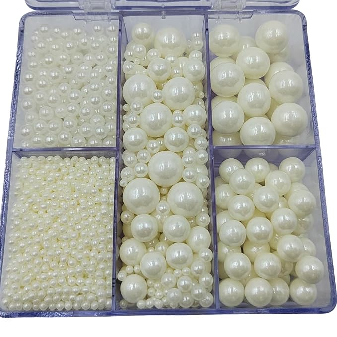 White Pearl Sprinkles for Cake Decorating, 4 Sizes Mix Size, Edible Pearls for Cupcake Topper, Ice Cream, Donuts, Baking Decoratings (2mm, 4mm, 7mm, 10mm)