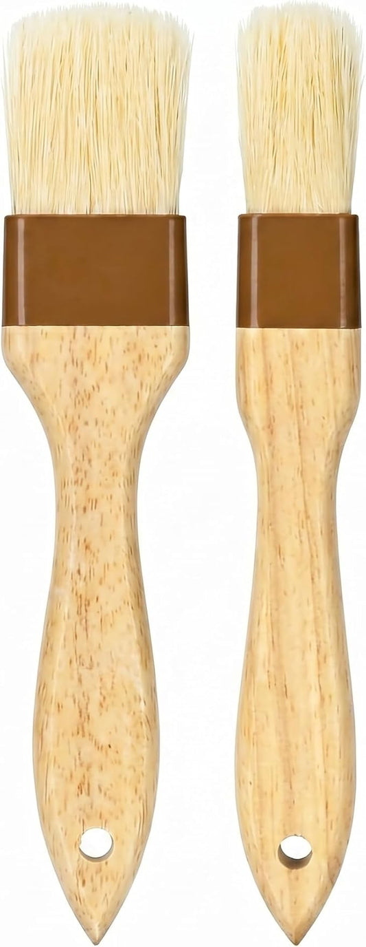 2 Pcs Pastry Brush, Natural Bristle Basting Brush, Beech Wooden Handle Basting and BBQ Brushes for Cooking, Butter, Oil, Egg, Marinade, Sauce, Grilling, Baking (1 Inch, 1 1/2 Inch)
